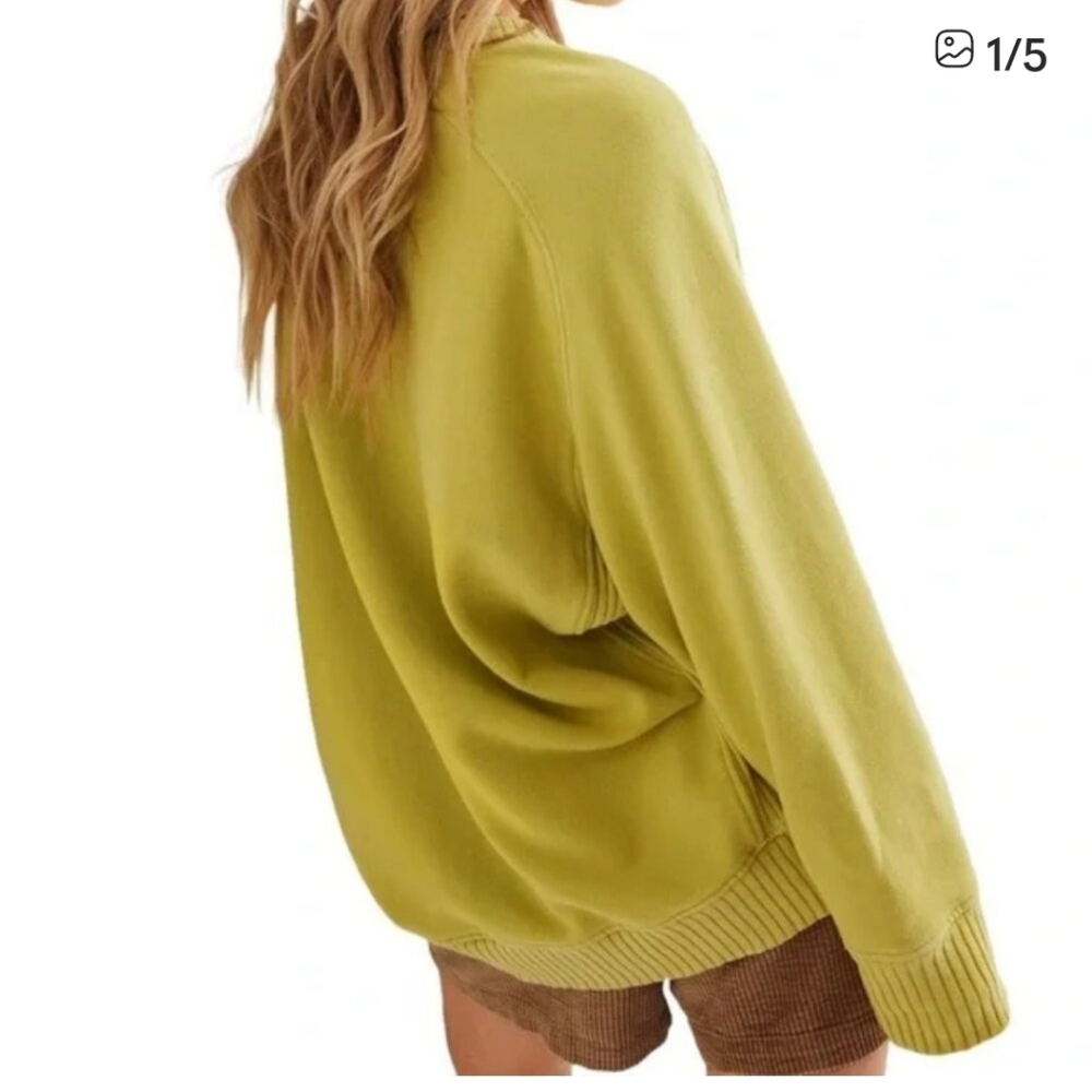 aerie COTTON Yellow Oversized Crewneck Sweater